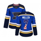 Women Adidas St. Louis Blues #7 Joe Mullen Authentic Blue USA Flag Fashion NHL Jersey