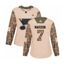 Women Adidas St. Louis Blues #7 Patrick Maroon Authentic Camo Veterans Day Practice NHL Jersey