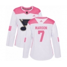 Women Adidas St. Louis Blues #7 Patrick Maroon Authentic White Pink Fashion NHL Jersey