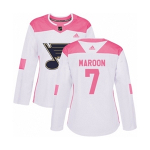 Women Adidas St. Louis Blues #7 Patrick Maroon Authentic White Pink Fashion NHL Jersey