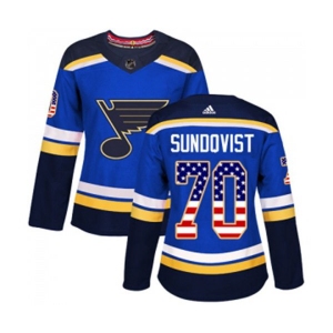 Women Adidas St. Louis Blues #70 Oskar Sundqvist Authentic Blue USA Flag Fashion NHL Jersey