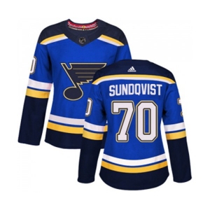 Women Adidas St. Louis Blues #70 Oskar Sundqvist Premier Royal Blue Home NHL Jersey