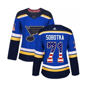 Women Adidas St. Louis Blues #71 Vladimir Sobotka Authentic Blue USA Flag Fashion NHL Jersey