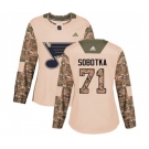 Women Adidas St. Louis Blues #71 Vladimir Sobotka Authentic Camo Veterans Day Practice NHL Jersey