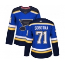 Women Adidas St. Louis Blues #71 Vladimir Sobotka Authentic Royal Blue Home NHL Jersey