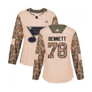 Women Adidas St. Louis Blues #78 Beau Bennett Authentic Camo Veterans Day Practice NHL Jersey