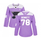 Women Adidas St. Louis Blues #78 Beau Bennett Authentic Purple Fights Cancer Practice NHL Jersey