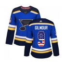 Women Adidas St. Louis Blues #9 Doug Gilmour Authentic Blue USA Flag Fashion NHL Jersey