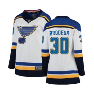 Women St. Louis Blues #30 Martin Brodeur Fanatics Branded White Away Breakaway NHL Jersey