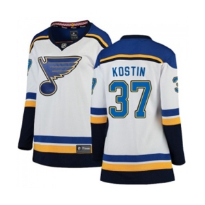 Women St. Louis Blues #37 Klim Kostin Fanatics Branded White Away Breakaway NHL Jersey