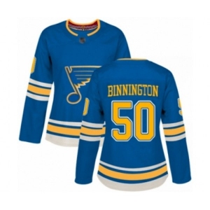 Women St. Louis Blues #50 Jordan Binnington Authentic Navy Blue Alternate Hockey Jersey