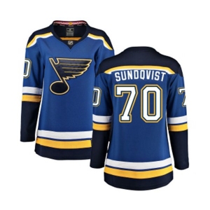 Women St. Louis Blues #70 Oskar Sundqvist Fanatics Branded Royal Blue Home Breakaway NHL Jersey