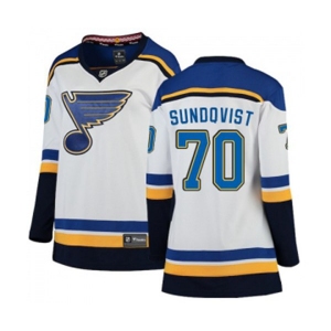 Women St. Louis Blues #70 Oskar Sundqvist Fanatics Branded White Away Breakaway NHL Jersey