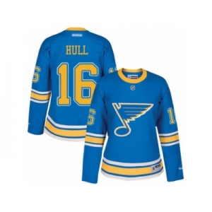 Women's Reebok St. Louis Blues #16 Brett Hull Authentic Blue 2017 Winter Classic NHL Jersey