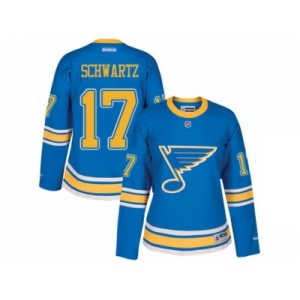 Women's Reebok St. Louis Blues #17 Jaden Schwartz Authentic Blue 2017 Winter Classic NHL Jersey