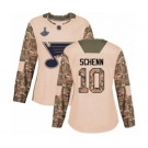 Women's St. Louis Blues #10 Brayden Schenn Authentic Camo Veterans Day Practice 2019 Stanley Cup Champions Hockey Jersey