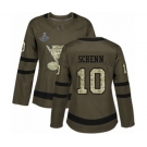 Women's St. Louis Blues #10 Brayden Schenn Authentic Green Salute to Service 2019 Stanley Cup Champions Hockey Jersey