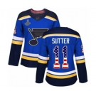 Women's St. Louis Blues #11 Brian Sutter Authentic Blue USA Flag Fashion 2019 Stanley Cup Champions Hockey Jersey