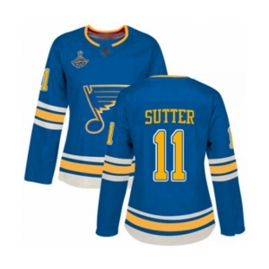 Women's St. Louis Blues #11 Brian Sutter Authentic Navy Blue Alternate 2019 Stanley Cup Champions Hockey Jersey
