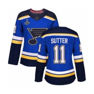 Women's St. Louis Blues #11 Brian Sutter Authentic Royal Blue Home 2019 Stanley Cup Champions Hockey Jersey