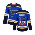 Women's St. Louis Blues #15 Robby Fabbri Authentic Blue USA Flag Fashion 2019 Stanley Cup Champions Hockey Jersey