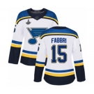 Women's St. Louis Blues #15 Robby Fabbri Authentic White Away 2019 Stanley Cup Champions Hockey Jersey