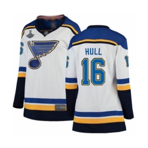 Women's St. Louis Blues #16 Brett Hull Fanatics Branded White Away Breakaway 2019 Stanley Cup Champions Hockey Jersey