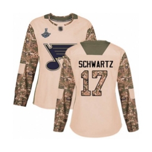 Women's St. Louis Blues #17 Jaden Schwartz Authentic Camo Veterans Day Practice 2019 Stanley Cup Champions Hockey Jersey