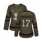 Women's St. Louis Blues #17 Jaden Schwartz Authentic Green Salute to Service 2019 Stanley Cup Champions Hockey Jersey