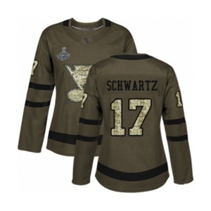 Women's St. Louis Blues #17 Jaden Schwartz Authentic Green Salute to Service 2019 Stanley Cup Champions Hockey Jersey