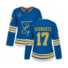 Women's St. Louis Blues #17 Jaden Schwartz Authentic Navy Blue Alternate 2019 Stanley Cup Champions Hockey Jersey