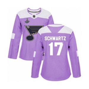 Women's St. Louis Blues #17 Jaden Schwartz Authentic Purple Fights Cancer Practice 2019 Stanley Cup Champions Hockey Jersey