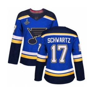 Women's St. Louis Blues #17 Jaden Schwartz Authentic Royal Blue Home 2019 Stanley Cup Champions Hockey Jersey