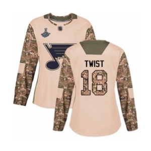 Women's St. Louis Blues #18 Tony Twist Authentic Camo Veterans Day Practice 2019 Stanley Cup Champions Hockey Jersey