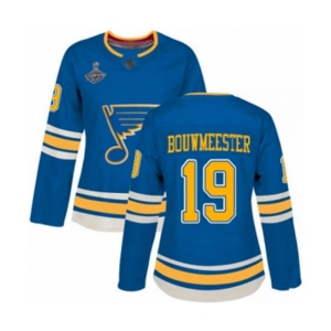 Women's St. Louis Blues #19 Jay Bouwmeester Authentic Navy Blue Alternate 2019 Stanley Cup Champions Hockey Jersey