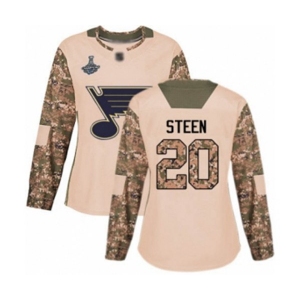 Women's St. Louis Blues #20 Alexander Steen Authentic Camo Veterans Day Practice 2019 Stanley Cup Champions Hockey Jersey