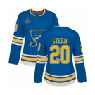 Women's St. Louis Blues #20 Alexander Steen Authentic Navy Blue Alternate 2019 Stanley Cup Champions Hockey Jersey