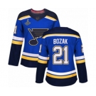 Women's St. Louis Blues #21 Tyler Bozak Authentic Royal Blue Home 2019 Stanley Cup Champions Hockey Jersey