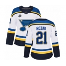 Women's St. Louis Blues #21 Tyler Bozak Authentic White Away 2019 Stanley Cup Champions Hockey Jersey