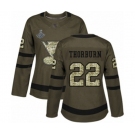 Women's St. Louis Blues #22 Chris Thorburn Authentic Green Salute to Service 2019 Stanley Cup Champions Hockey Jersey