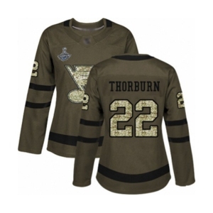 Women's St. Louis Blues #22 Chris Thorburn Authentic Green Salute to Service 2019 Stanley Cup Champions Hockey Jersey