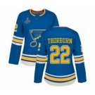 Women's St. Louis Blues #22 Chris Thorburn Authentic Navy Blue Alternate 2019 Stanley Cup Champions Hockey Jersey