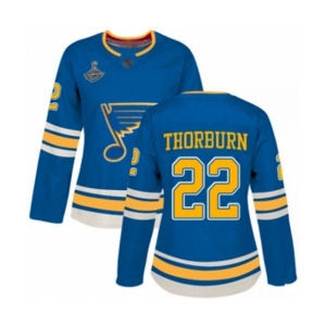 Women's St. Louis Blues #22 Chris Thorburn Authentic Navy Blue Alternate 2019 Stanley Cup Champions Hockey Jersey