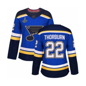 Women's St. Louis Blues #22 Chris Thorburn Authentic Royal Blue Home 2019 Stanley Cup Champions Hockey Jersey