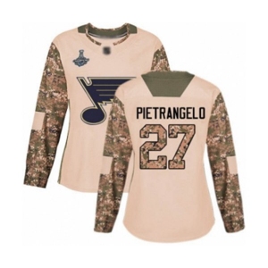 Women's St. Louis Blues #27 Alex Pietrangelo Authentic Camo Veterans Day Practice 2019 Stanley Cup Champions Hockey Jersey