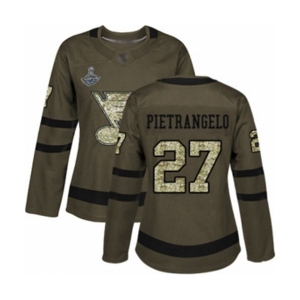 Women's St. Louis Blues #27 Alex Pietrangelo Authentic Green Salute to Service 2019 Stanley Cup Champions Hockey Jersey