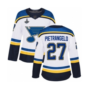 Women's St. Louis Blues #27 Alex Pietrangelo Authentic White Away 2019 Stanley Cup Champions Hockey Jersey