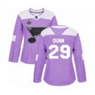 Women's St. Louis Blues #29 Vince Dunn Authentic Purple Fights Cancer Practice 2019 Stanley Cup Champions Hockey Jersey