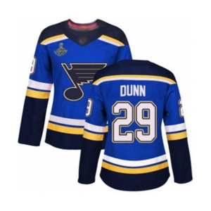 Women's St. Louis Blues #29 Vince Dunn Authentic Royal Blue Home 2019 Stanley Cup Champions Hockey Jersey