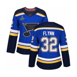 Women's St. Louis Blues #32 Brian Flynn Authentic Royal Blue Home 2019 Stanley Cup Champions Hockey Jersey